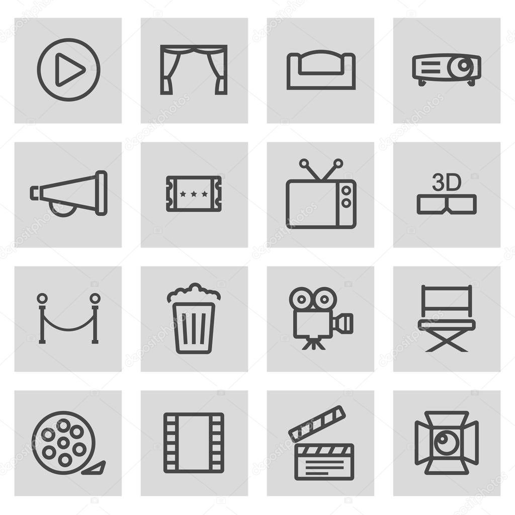 Vector black line cinema icons set