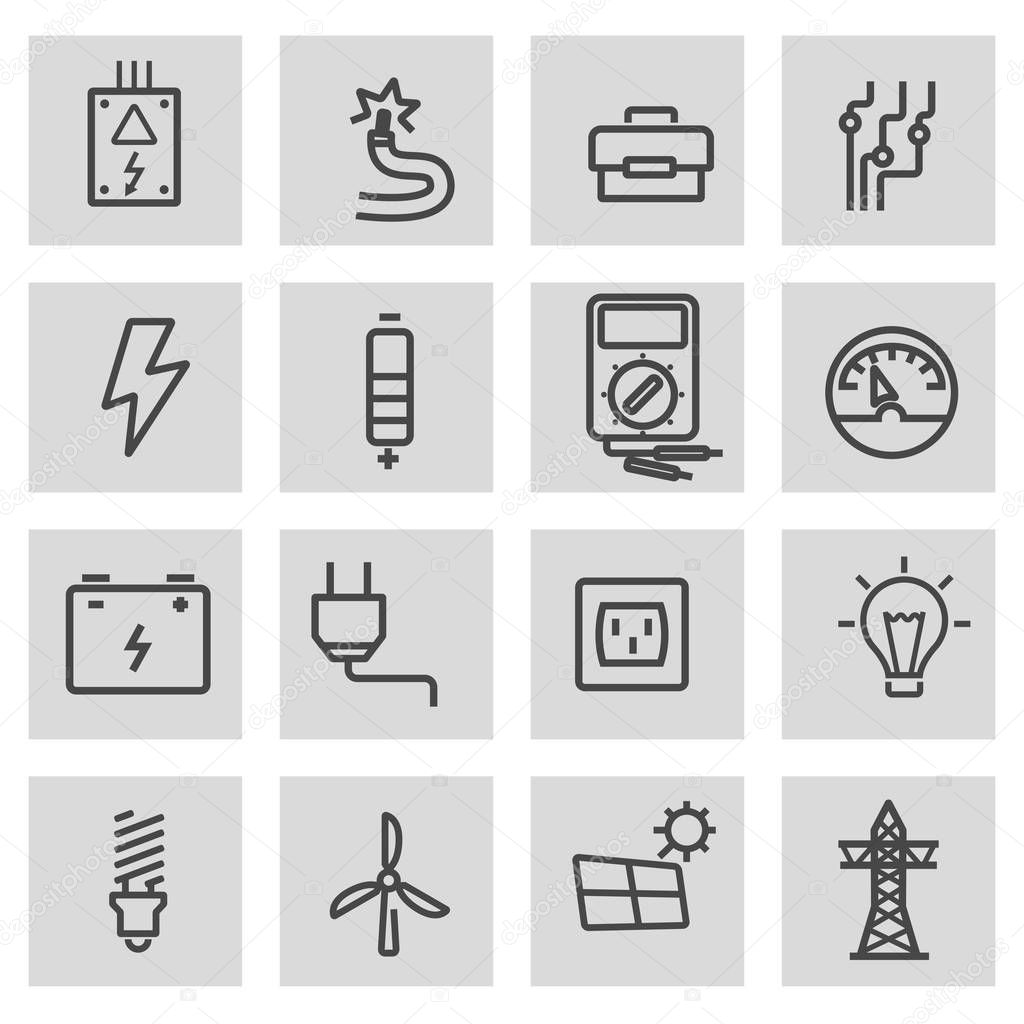 Vector black line electricity icons set