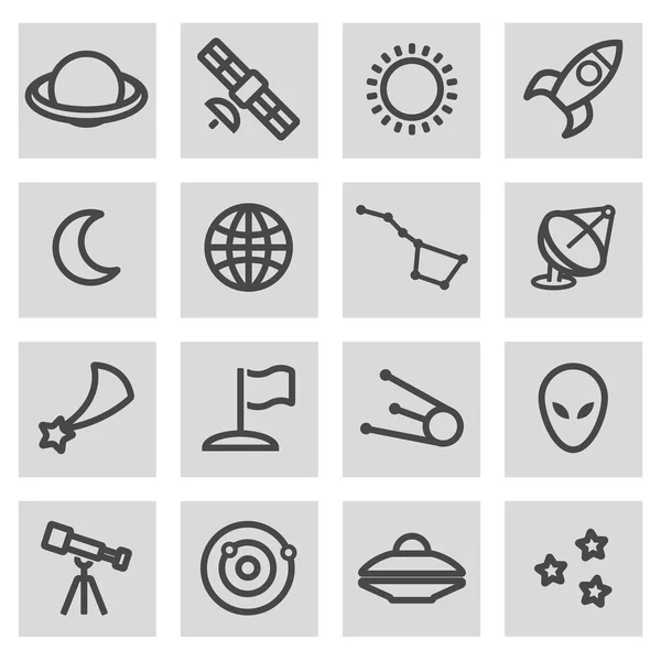 Vector black line space icons set — Stock Vector