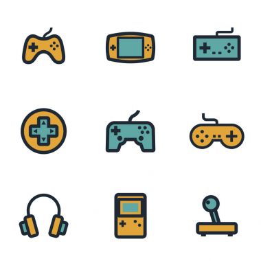 Vektör düz video oyunu Icons set