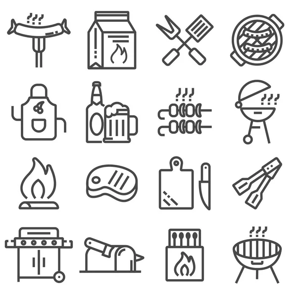 Barbecue set gerelateerde vector lijn pictogrammen — Stockvector