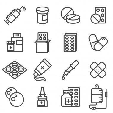 Vektör hap kapsül ve şişe Icons set