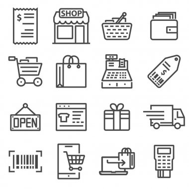 Alışveriş ve perakende Icons Set hattı