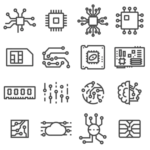 Juego de iconos de chips de computadora vectorial — Vector de stock