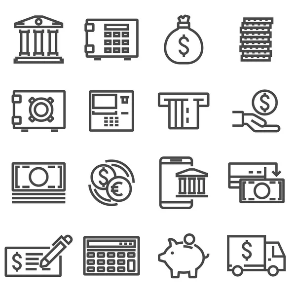 Ensemble d'icônes de banque de ligne vectorielle — Image vectorielle