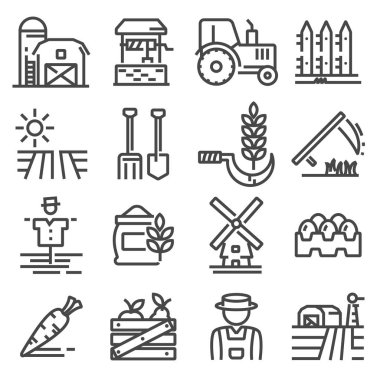 Tarım ve tarım hayat Icon set.