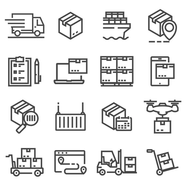 Sencillos iconos de línea de entrega — Vector de stock
