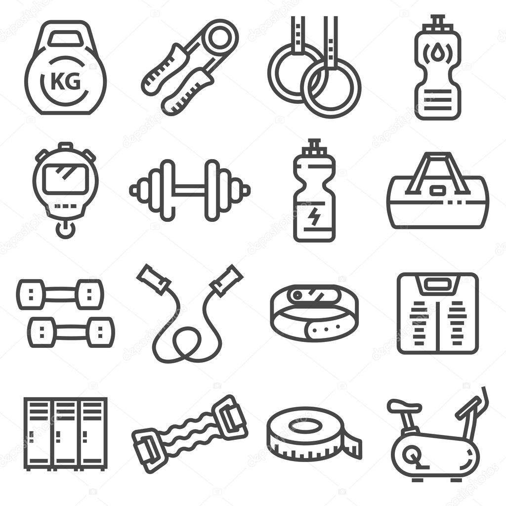 Vector line fitness and sport icons set