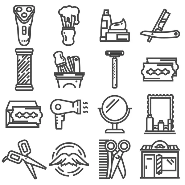 Conjunto de ícones de linha de barbearia, coleção de símbolos vetoriais de contorno — Vetor de Stock