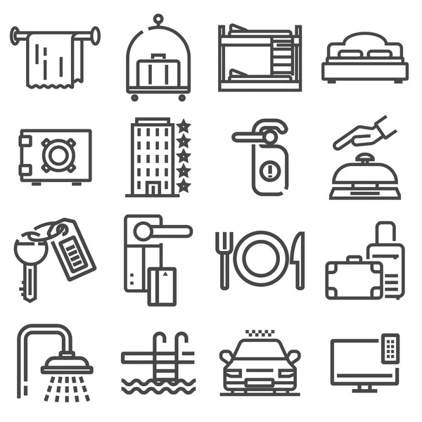 Conjunto de iconos web de esquema vectorial - servicios hoteleros — Archivo Imágenes Vectoriales