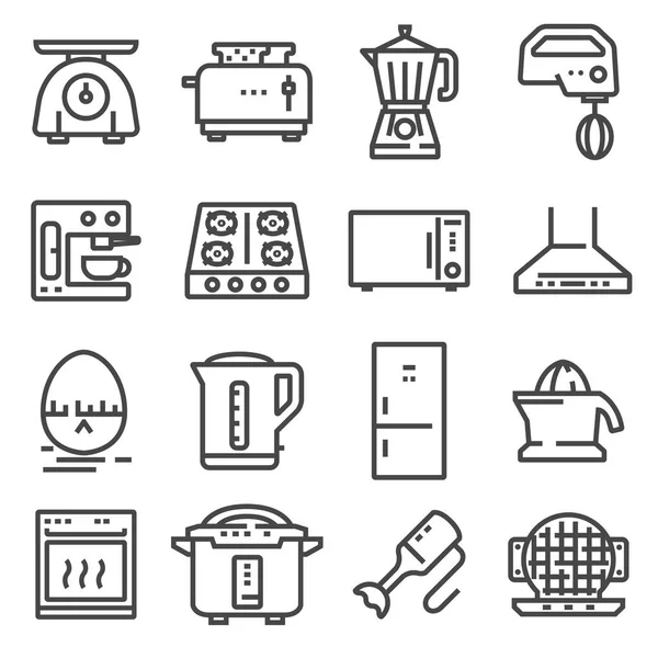 Conjunto de ícones de linha de aparelhos de cozinha vetorial — Vetor de Stock