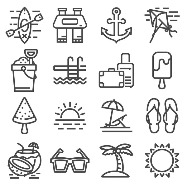 Vector Summer Icons Set Outline Holiday — Stock Vector