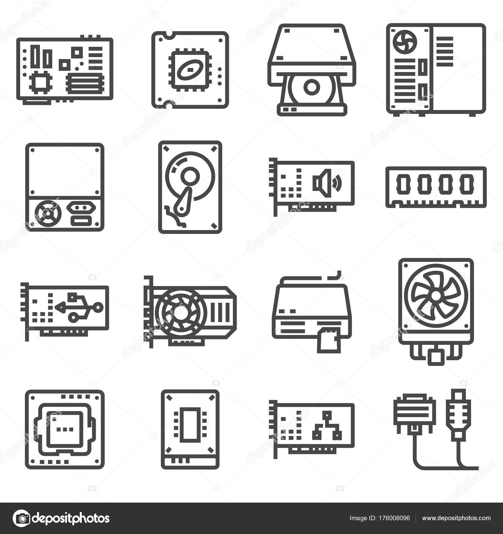 Computer Hardware Icons. PC Components. Stock Vector by ©skarin1 176008096
