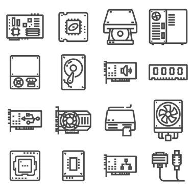 Bilgisayar donanım simgeleri. PC bileşenleri.