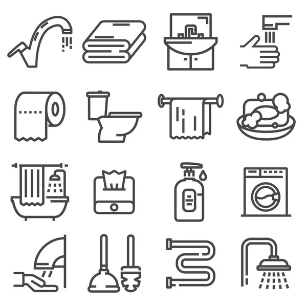 Línea de conjunto de iconos - cuarto de baño . — Vector de stock