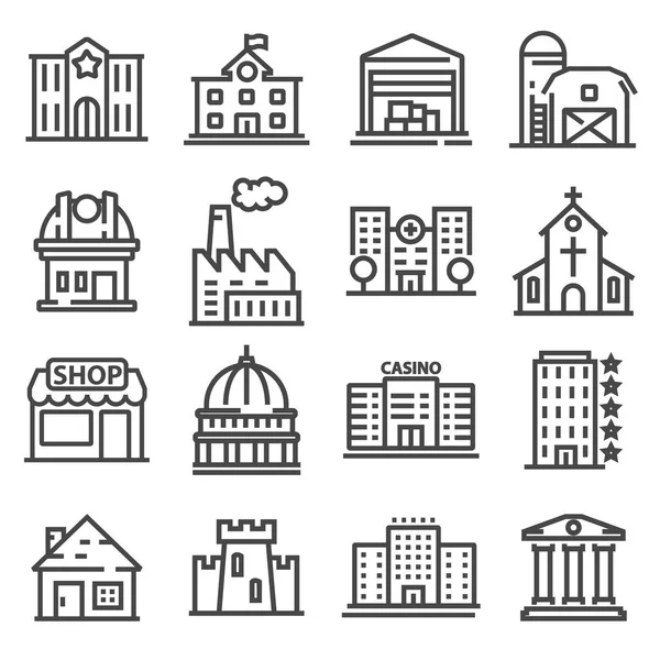 Serie di edifici e istituzioni cittadine pubbliche, governative e commerciali . — Vettoriale Stock