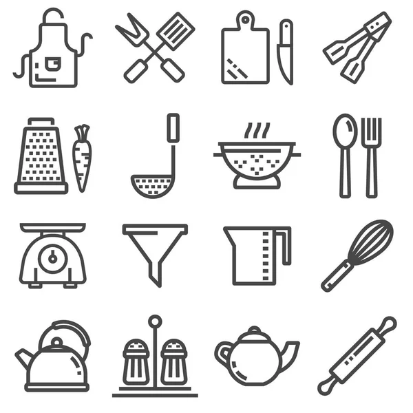 Conjunto de iconos de línea fina moderna vajilla para el hogar, utensilios para el hogar y la cocina — Vector de stock