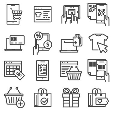 Online alışveriş, e-ticaret Icons set liner