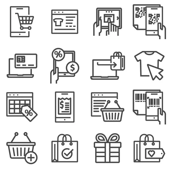 Liner online shopping, e-commerce icons set — Stock Vector