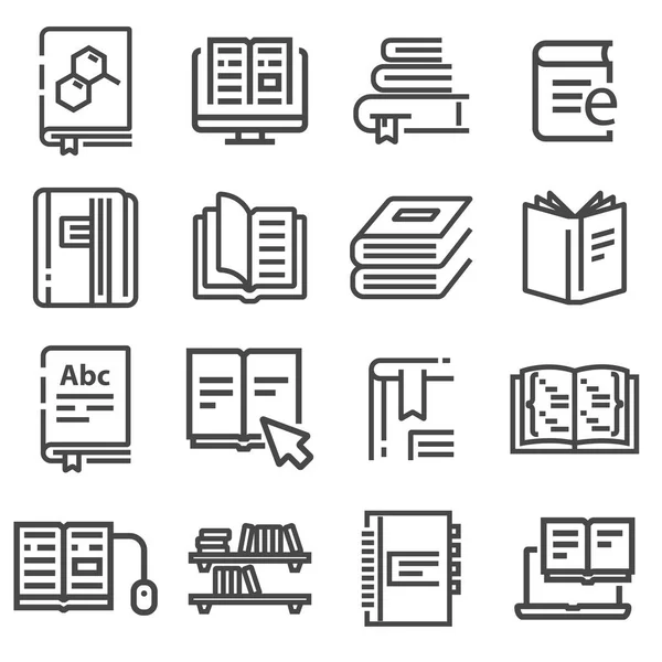 Libro vector iconos conjunto. Ilustración lineal aislada — Vector de stock