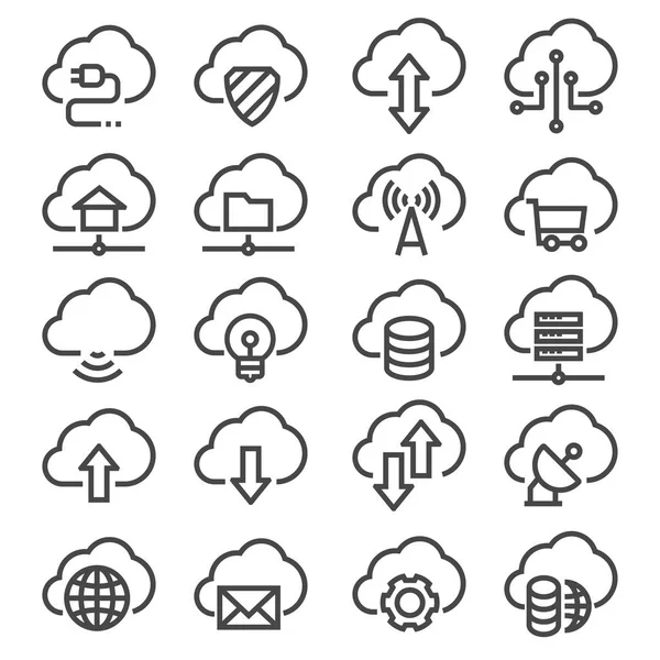 Conjunto de vectores de nube de computadora Iconos de línea relacionados — Archivo Imágenes Vectoriales