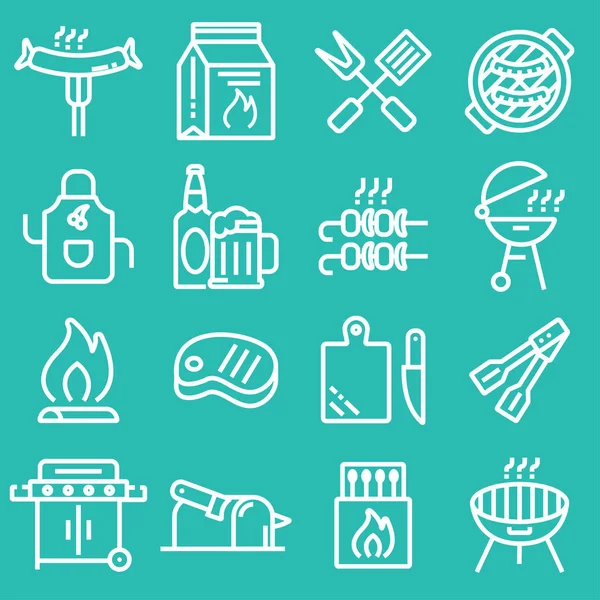 Conjunto de iconos de parrilla o barbacoa — Vector de stock