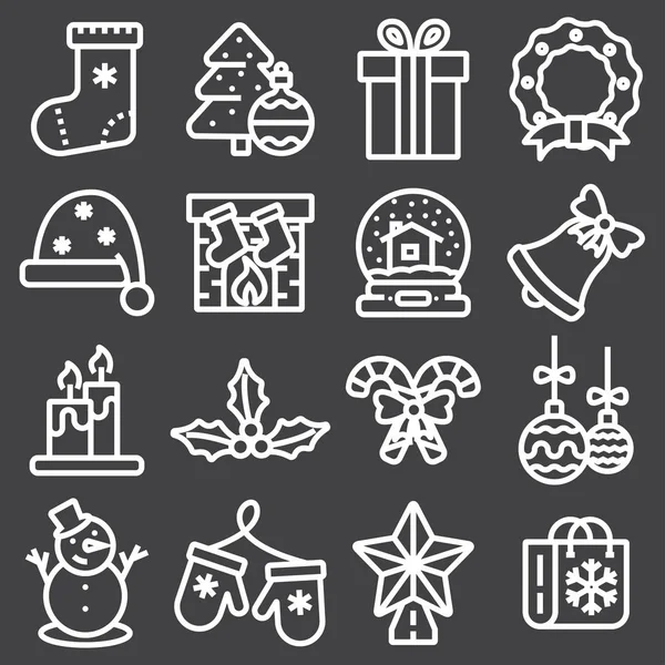 Esquema de colección de iconos - Set de Navidad — Vector de stock