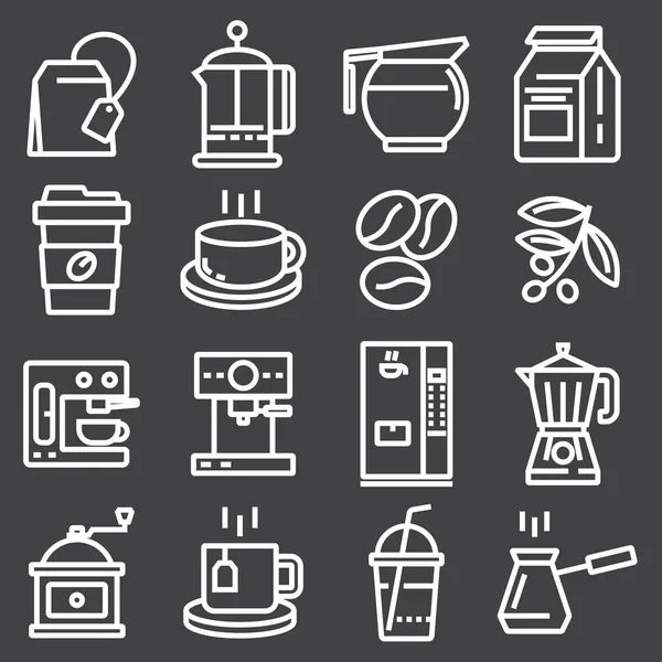Icônes de café de ligne blanche ensemble. Illustrations vectorielles — Image vectorielle