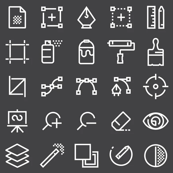 Grafikdesign, Kreativ-Paket, Schreibwaren, Software und mehr, Thin Line Icons Set — Stockvektor