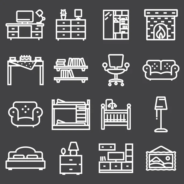 Basic Furniture icon set in thin line style — Stock Vector