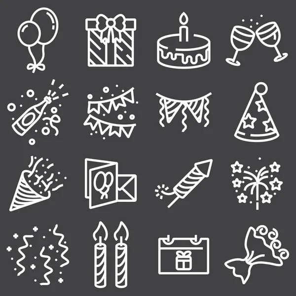 Outline web icon set - Festa, Compleanno, Vacanze — Vettoriale Stock