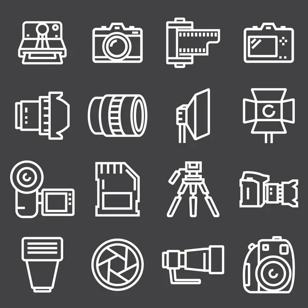 Línea vectorial Conjunto de iconos de fotografía — Vector de stock