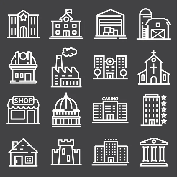 Vektor weiße Illustration von Gebäude-Symbolen — Stockvektor