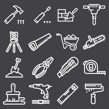 İnce çizgi inşaat araçları Icons set