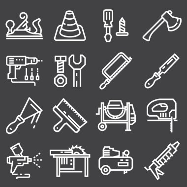 İnce çizgi inşaat araçları Icons set