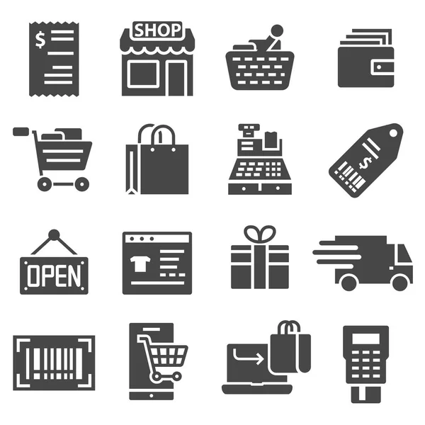 Bevásárlóközpontok, a kiskereskedelmi ikonok beállítása — Stock Vector