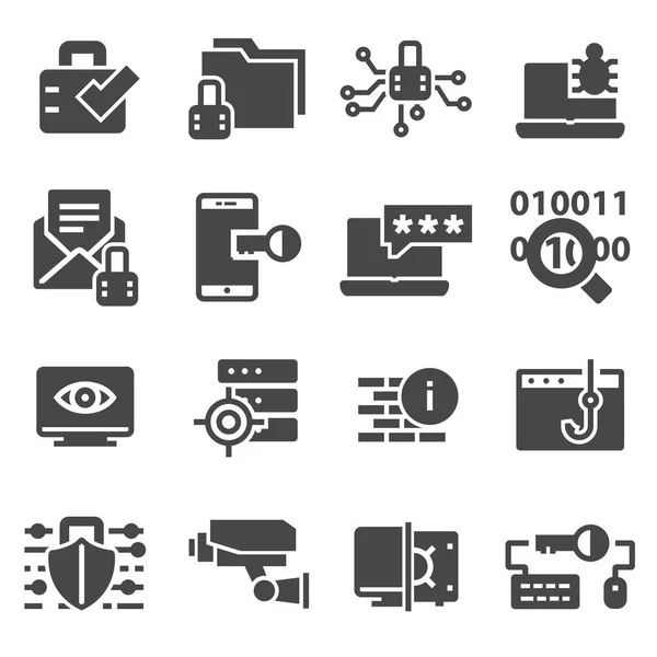 Conjunto de iconos gris seguridad, colección de símbolos de protección cibernética — Archivo Imágenes Vectoriales