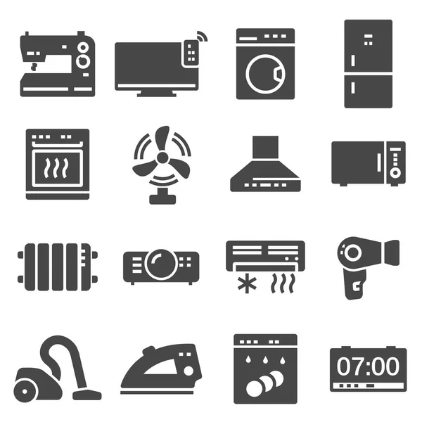 Vector black home appliances icons set — Stock Vector