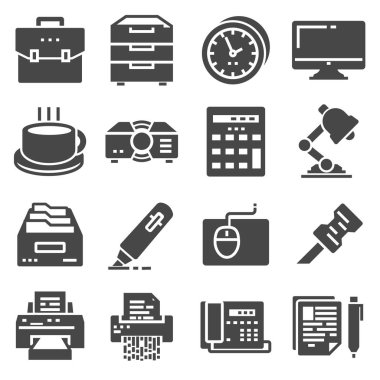 siyah vektör office simgeler kümesi