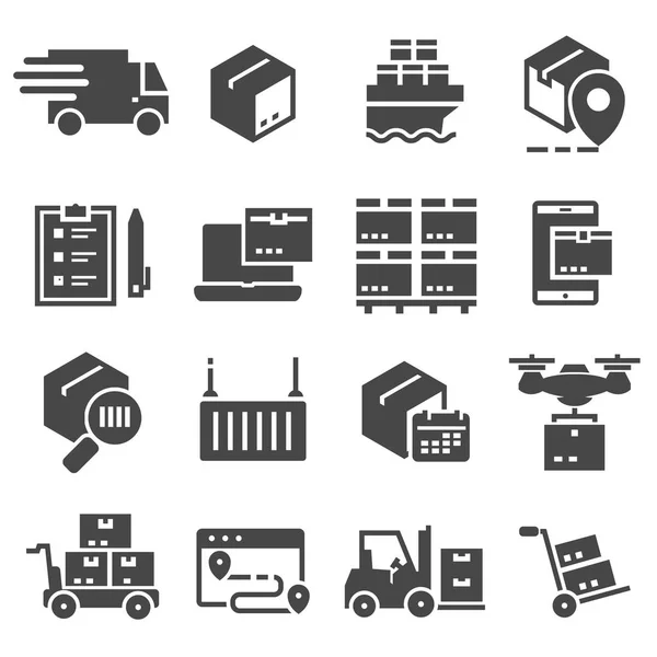 Vector black delivery icons set — Stock Vector