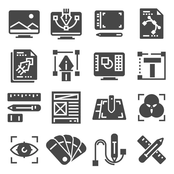 Diseño gráfico, paquete creativo, estacionario, software y más, conjunto de iconos de línea delgada — Archivo Imágenes Vectoriales