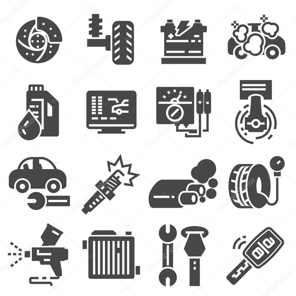 Set vector line icons with open path car service, auto repair