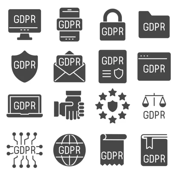 Gdpr Datenschutz-Symbol gesetzt. die Symbole als Sicherheitsinformationen enthalten — Stockvektor