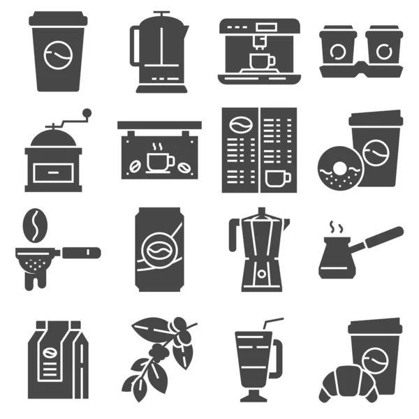 Vector koffie pictogrammen ingesteld op witte achtergrond — Stockvector