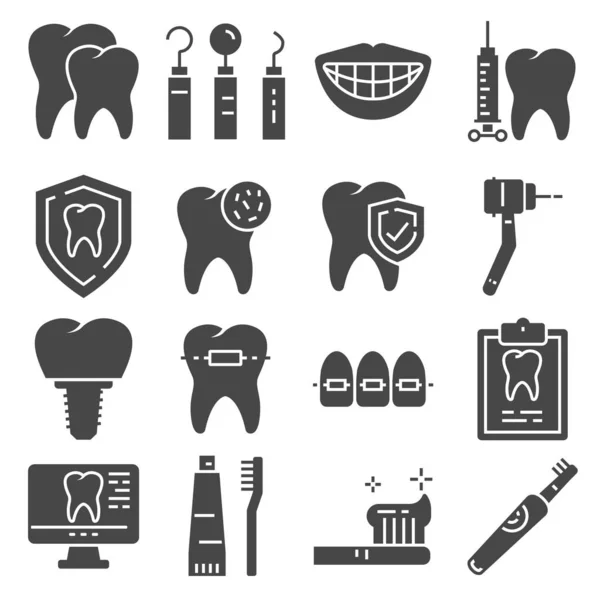 Ícones planos de atendimento odontológico e serviços odontológicos — Vetor de Stock