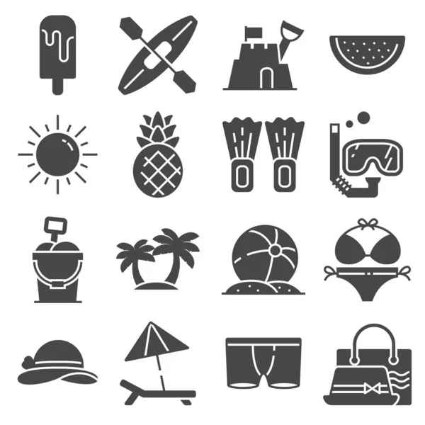 Vector Summer icons gray set on white background — Stock Vector