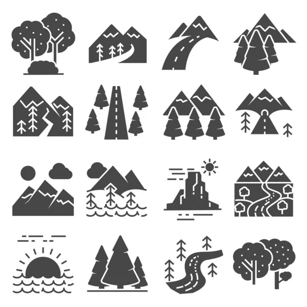 Nature Landscape Icons set, Forest and valley — Stock Vector
