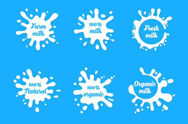 Ilustrações vetoriais rótulo do leite, iogurte, ícones de creme —  Vetores de Stock