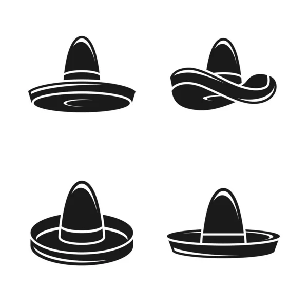 Vector Black Sombrero Hat Icons Set on White Background — ストックベクタ