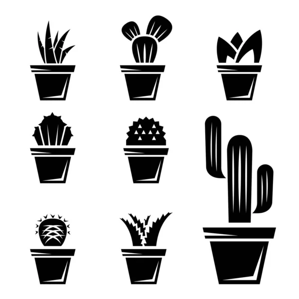 Vector zwarte cactus pictogrammen ingesteld op witte achtergrond — Stockvector